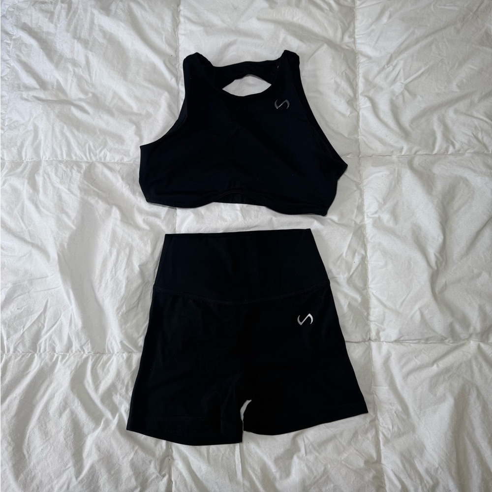 Sleek Black Sports Bra and Shorts Set